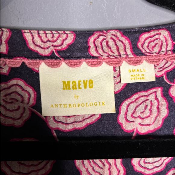 Maeve Pink and Purple Floral Print Pleated Front V Neck Blouse Size Small - Picture 4 of 7